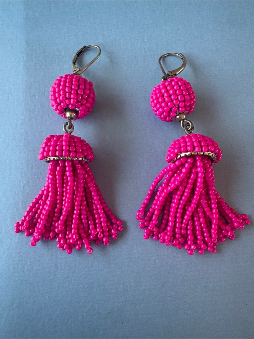 J. Crew Factory Hot Pink Beaded Tassel Drop Earrings